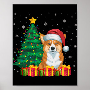 Póster Navidades de Corgi Santa Hat galeses iluminan a pe