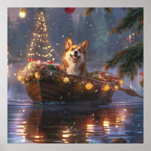 Póster Navidades de Corgi Voyage festivo