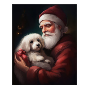 Póster Navidades De Cotton De Tulear Con Santa Claus