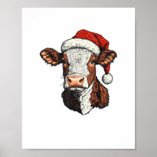 Póster Navidades de Cow Santa Hat