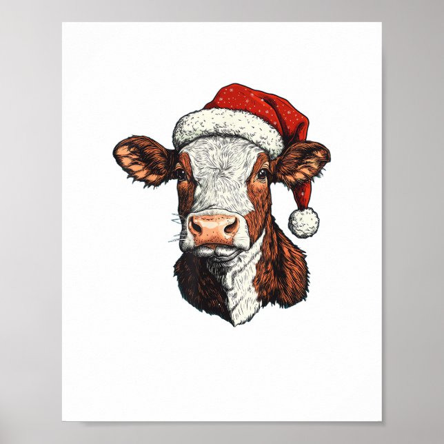 Póster Navidades de Cow Santa Hat (Frente)