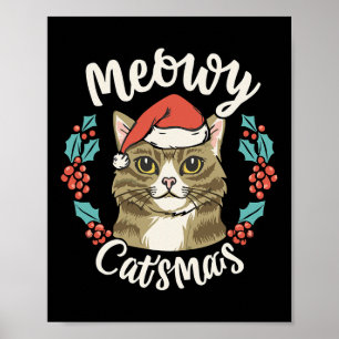 Póster Navidades de Cute Kitten Santa Hat Meowy Catmas Ho