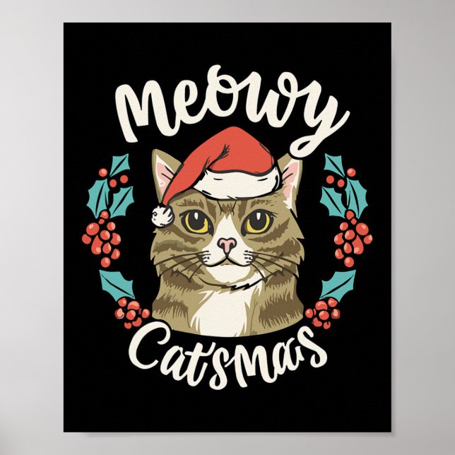 Póster Navidades de Cute Kitten Santa Hat Meowy Catmas Ho (Frente)