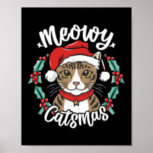Póster Navidades de Cute Kitten Santa Hat Meowy Catmas Ho