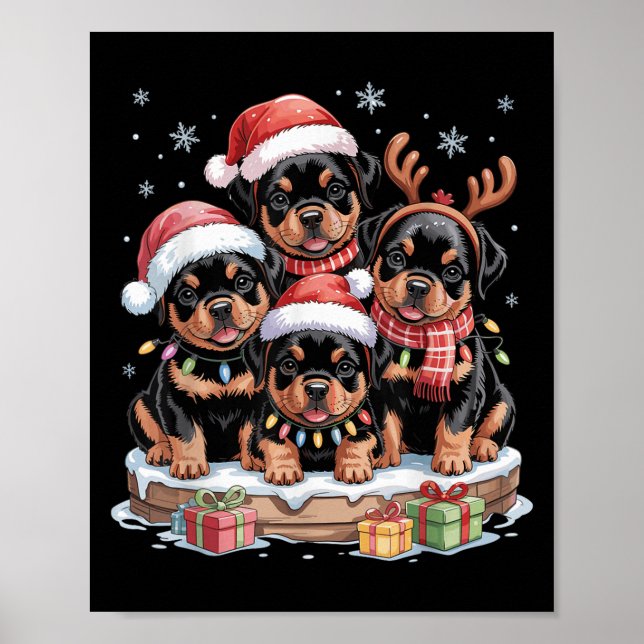 Póster Navidades de Cute Rottweiler Pupes Perros Amantes  (Frente)