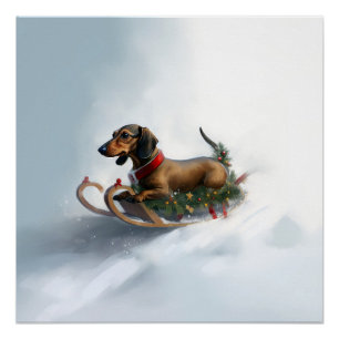 Póster Navidades de Dachshund en invierno