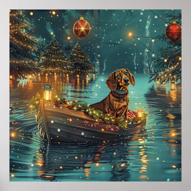 Póster Navidades de Dachshund en un viaje festivo (Frente)