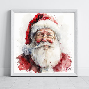 Póster Navidades de dibujo acuático de Santa Claus