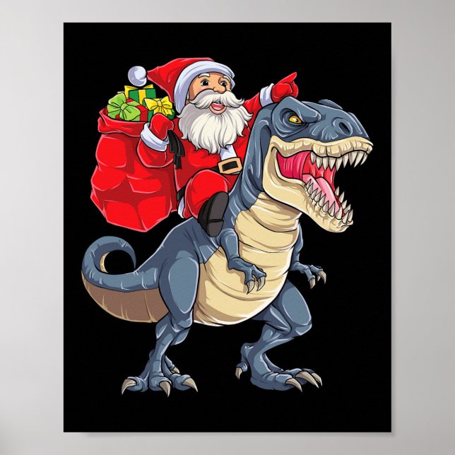 Póster Navidades de Dinosaur T Rex Santa Boys Chicas Navi (Frente)