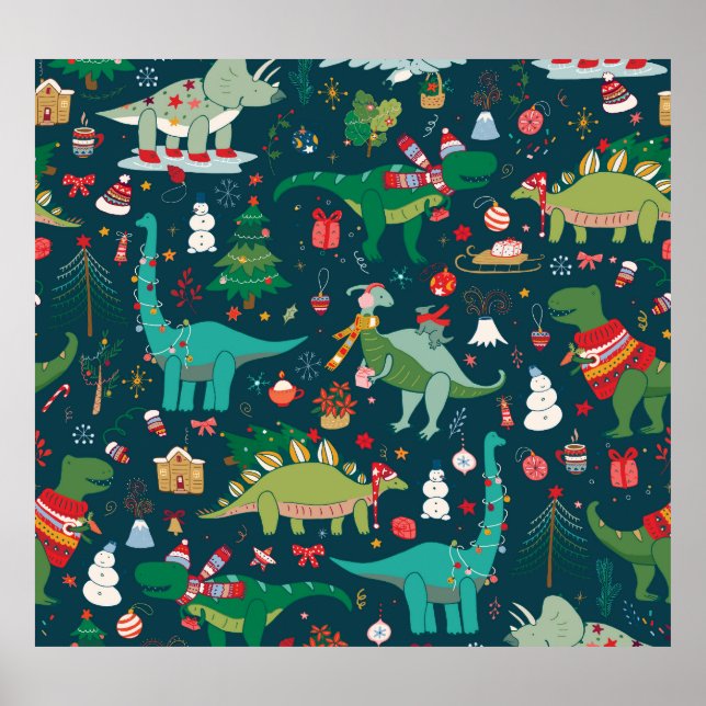 Póster Navidades de dinosaurios: Feliz Año Nuevo (Frente)