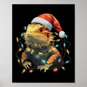 Póster Navidades de dragón con barba alumbran Santa Hat X