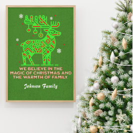 Póster Navidades de familia mágica de renos personalizado