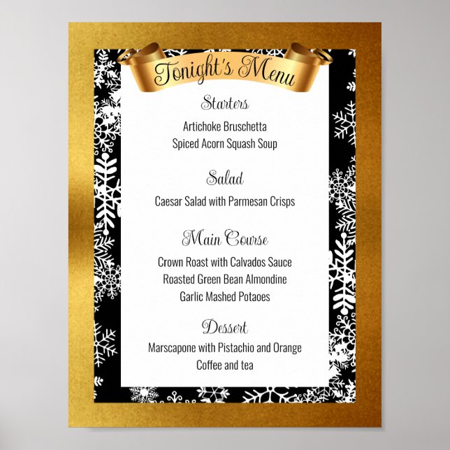 Póster Navidades de Faux gold cena fiesta menú de restaur (Frente)