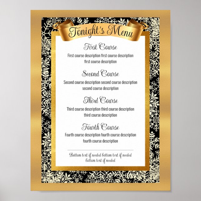 Póster Navidades de Faux gold cena fiesta menú de restaur (Frente)