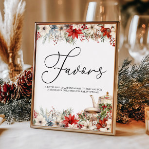 Póster Navidades de fiesta de feriado floral del té a fav
