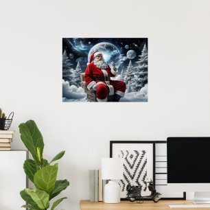 Póster Navidades de fondo mágicos del espacio Santa