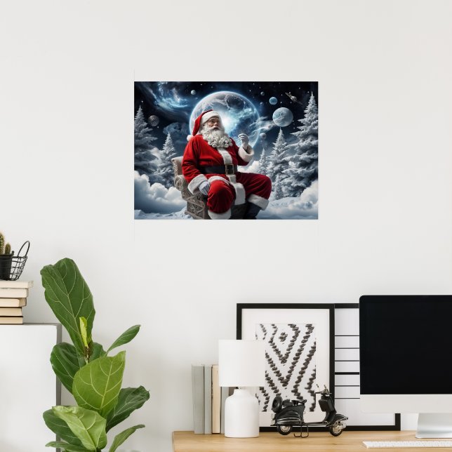 Póster Navidades de fondo mágicos del espacio Santa (Oficina en casa)