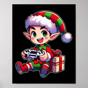 Póster Navidades de Gamer Elf Jaming Xmas Niños Niños
