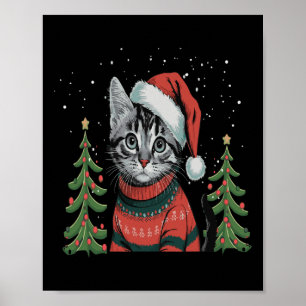 Póster Navidades de gato encienden a Navidades de renos