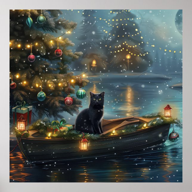 Póster Navidades de gato negro disfrutan de la fiesta (Frente)