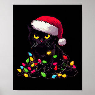 Póster Navidades de gatos negros iluminan divertida Navid