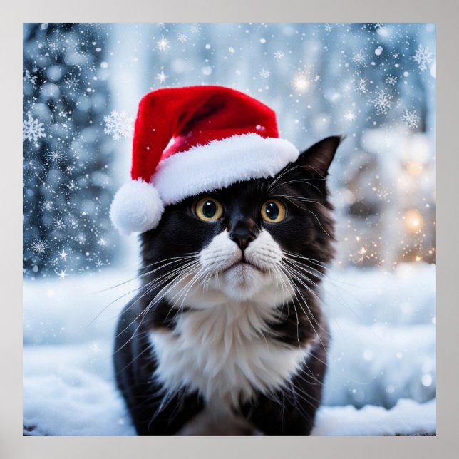 Póster Navidades de gatos negros y blancos (Frente)