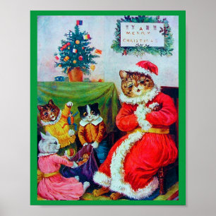 Póster Navidades de gatos vintage, Louis Wain
