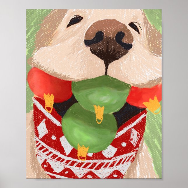 Póster Navidades de Golden Retriever golpean a Mouth Funn (Frente)