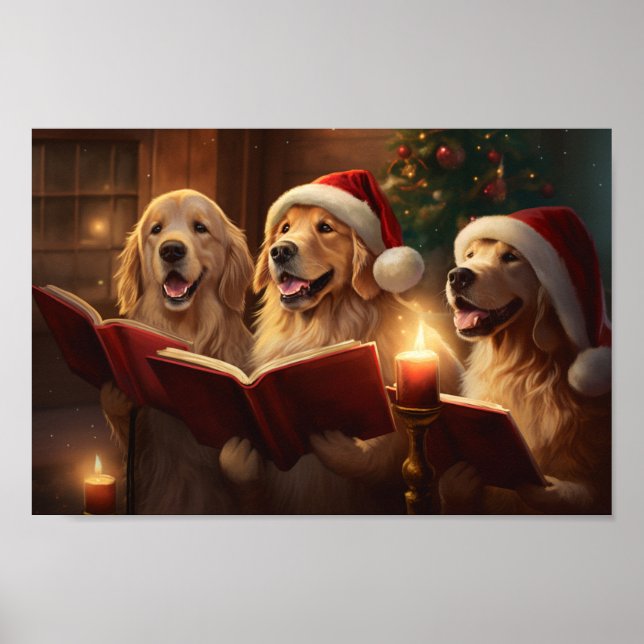 Póster Navidades de Golden Retrivers cargando vacaciones (Frente)