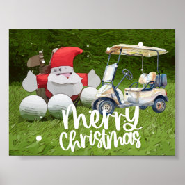 Póster Navidades de golf con Santa Claus y pelotas de gol