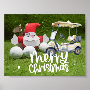 Póster Navidades de golf con Santa Claus y pelotas de gol