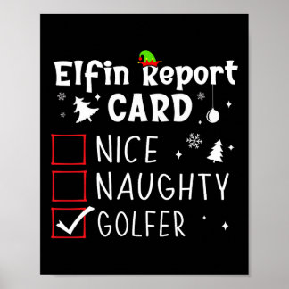 Póster Navidades de golf Nice Naughty Funny Xmas List Gol
