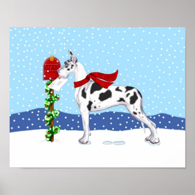 Póster Navidades de Great Dane Mail Harlequin (Frente)
