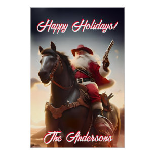Póster Navidades de Gun Toting Santa Claus