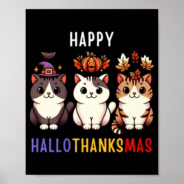 Póster Navidades de Halloween de Acción de Gracias Cats H (Frente)