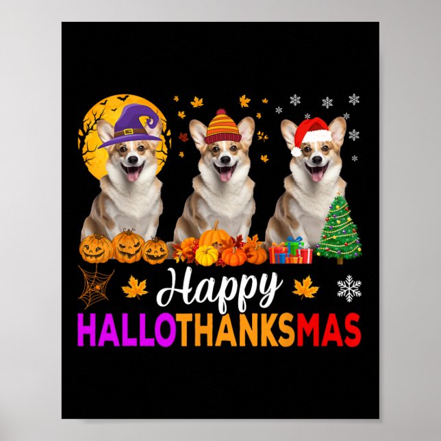 Póster Navidades de Halloween de Corgi Dog Hallothanksmas (Frente)