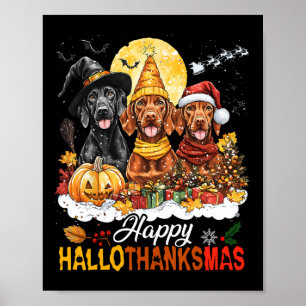 Póster Navidades de Halloween del perro Vizsla Feliz Hall