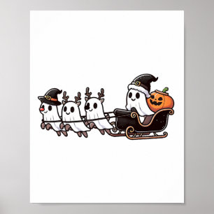 Póster Navidades de Halloween Fantasma de renos de Santa