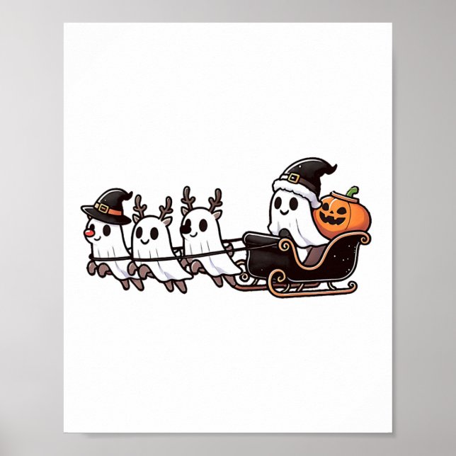 Póster Navidades de Halloween Fantasma de renos de Santa  (Frente)