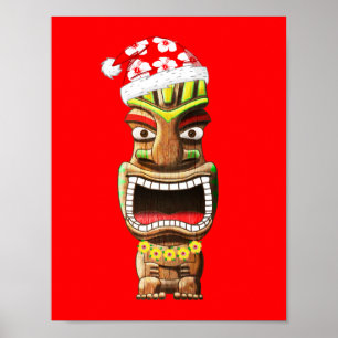 Póster Navidades de Hawái Santa Tiki