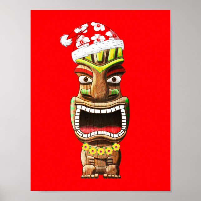 Póster Navidades de Hawái Santa Tiki (Frente)
