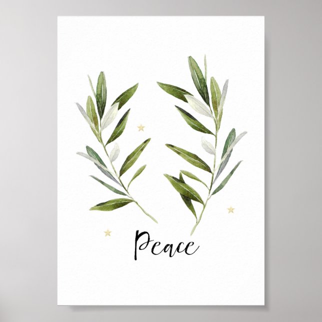 Póster NAVIDADES de hoja de oliva PEACE acuarela de vacac (Frente)