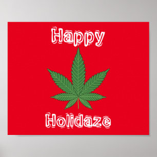 Póster Navidades de hojas de la hierba de Weed Felices Ho