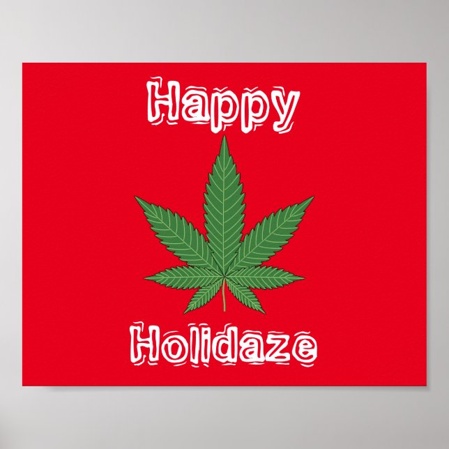 Póster Navidades de hojas de la hierba de Weed Felices Ho (Frente)
