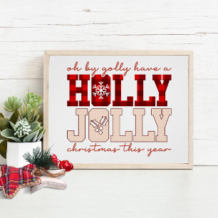 Póster Navidades de Holly Jolly tocan tipografía festiva