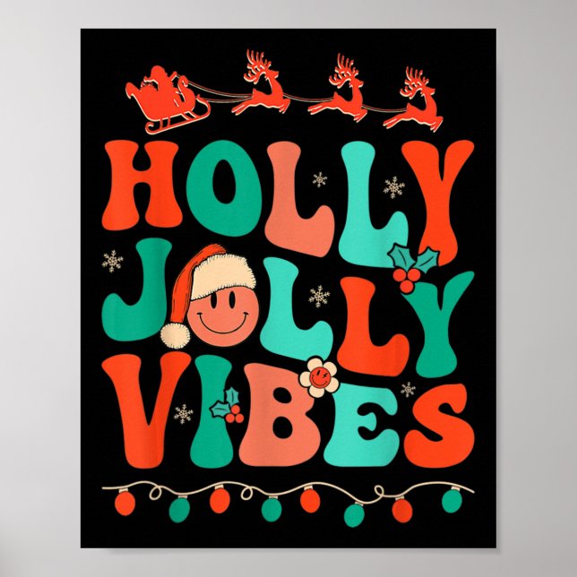 Póster Navidades de Holly Retro Groovy Jolly Vibes Santa  (Frente)