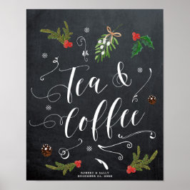 Póster navidades de invierno boda de señas de té y café