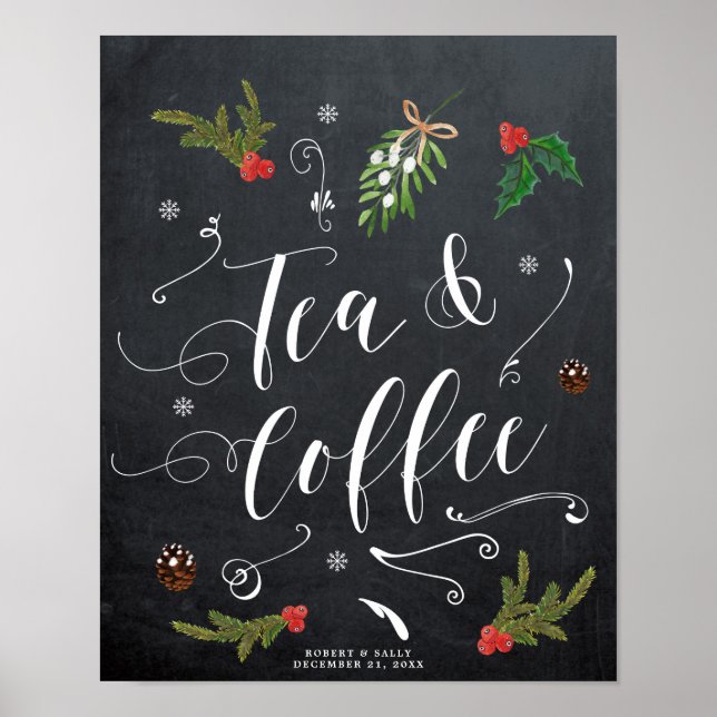 Póster navidades de invierno boda de señas de té y café (Frente)