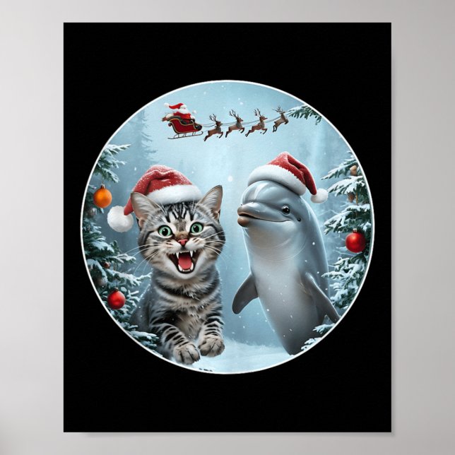 Póster Navidades De Invierno Cat Dolphin Lover Selfie Con (Frente)