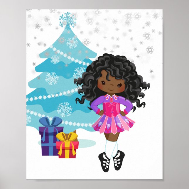 Póster Navidades de invierno de bailarina irlandesa afroa (Frente)
